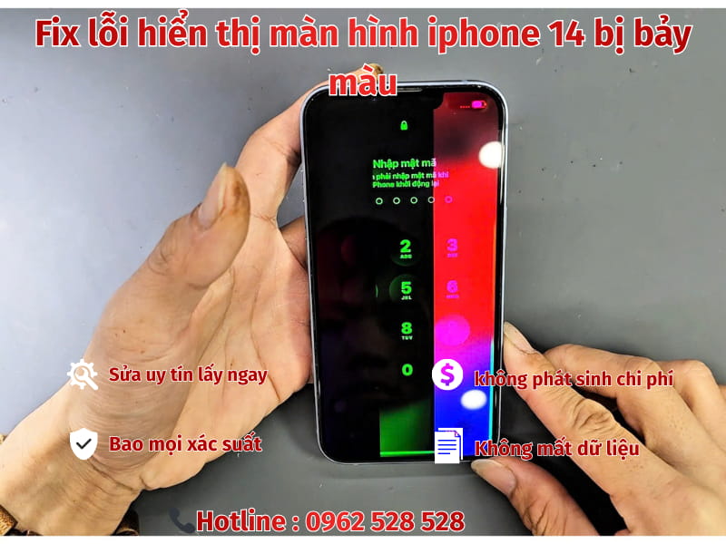 fix lỗi hiển thị màn hình iphone 14 bị bảy màu
